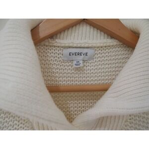 Evereve Cream Cotton Knit Pullover Sweater Collared Button XS Extra Small‎